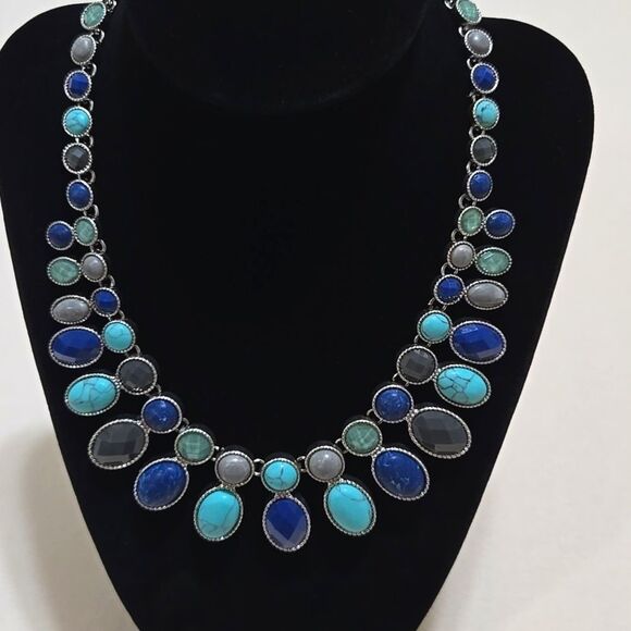 Vintage Nine West Blue and Silver Statement Necklace - Picture 1 of 4